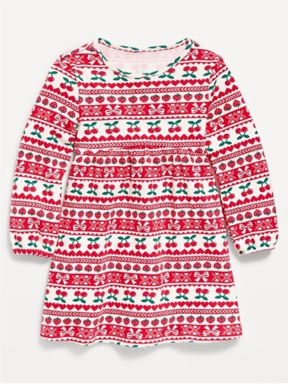 Old Navy Long Sleeve Waffle Knit Dress in Red Fair Isle | Size 12-18m